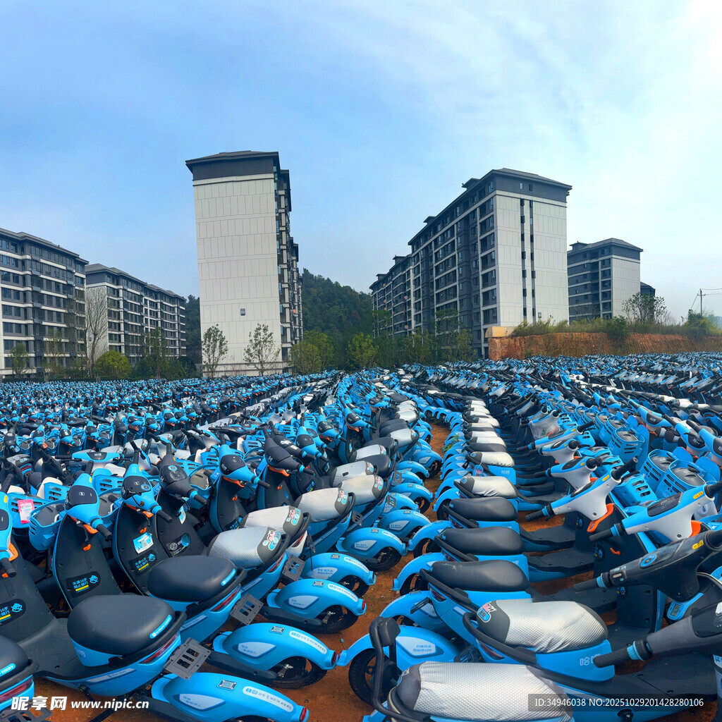 校园内整齐停放的共享电动车