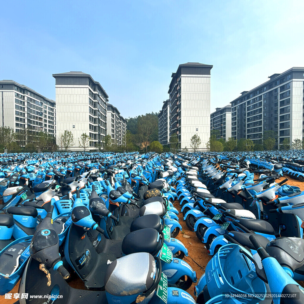 校园内大量电动车整齐停放