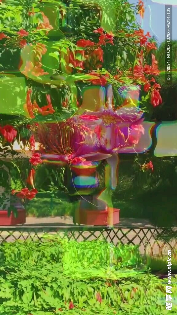 花园中的多彩喷泉景观