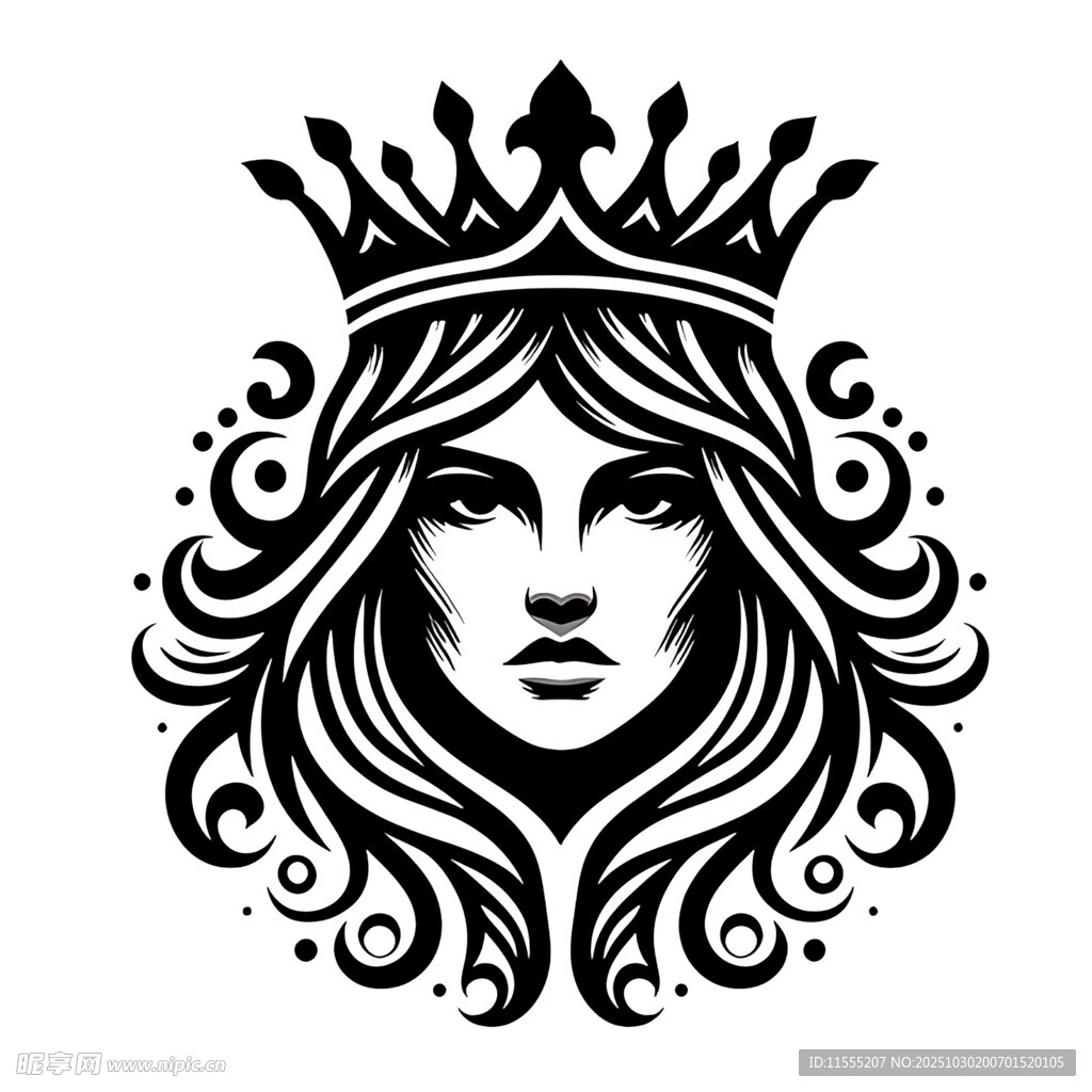 戴皇冠的长发女性头像