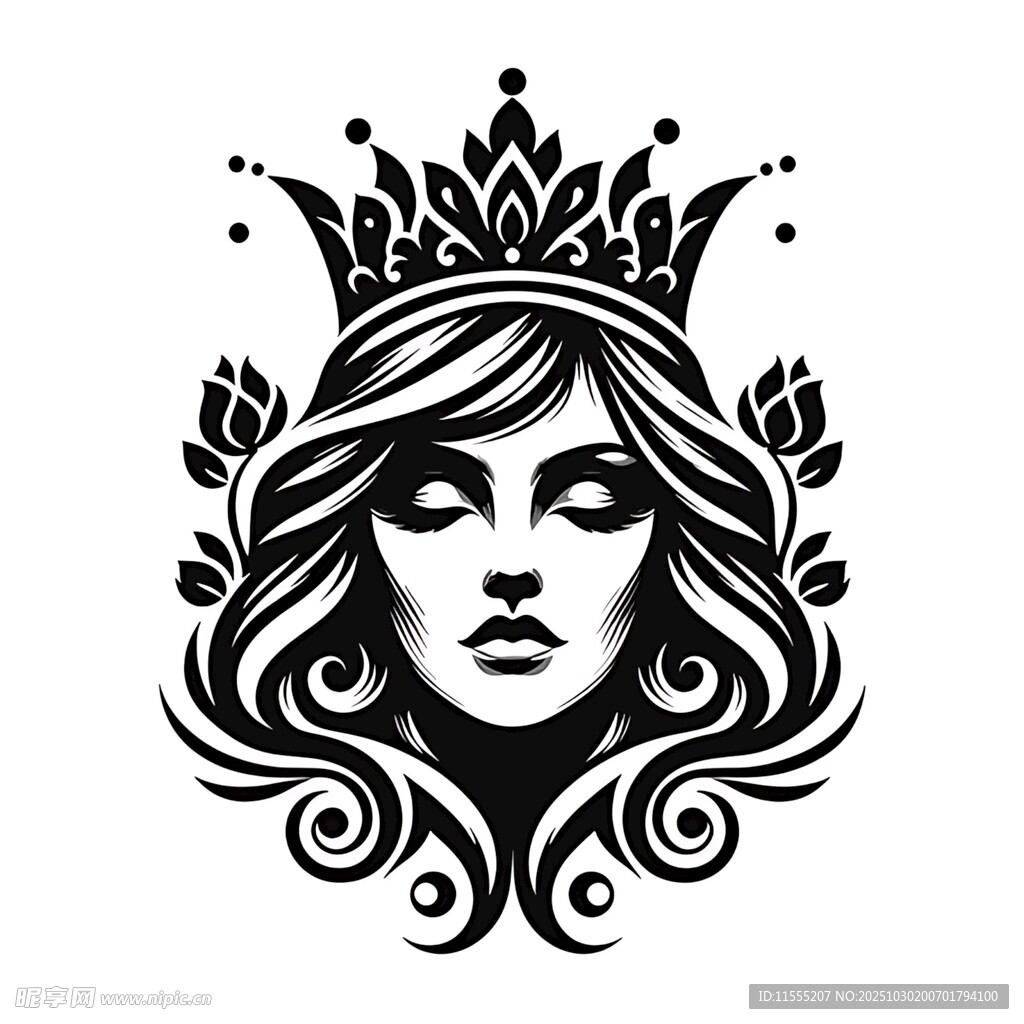 戴皇冠的神秘卷发女性