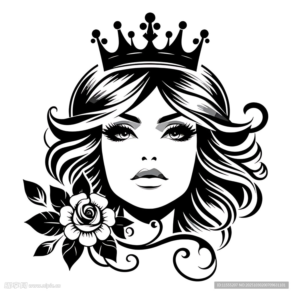戴皇冠的卷发女性头像