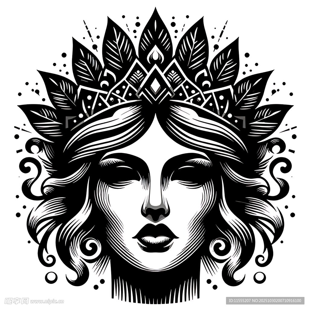 头戴王冠的神秘女性头像