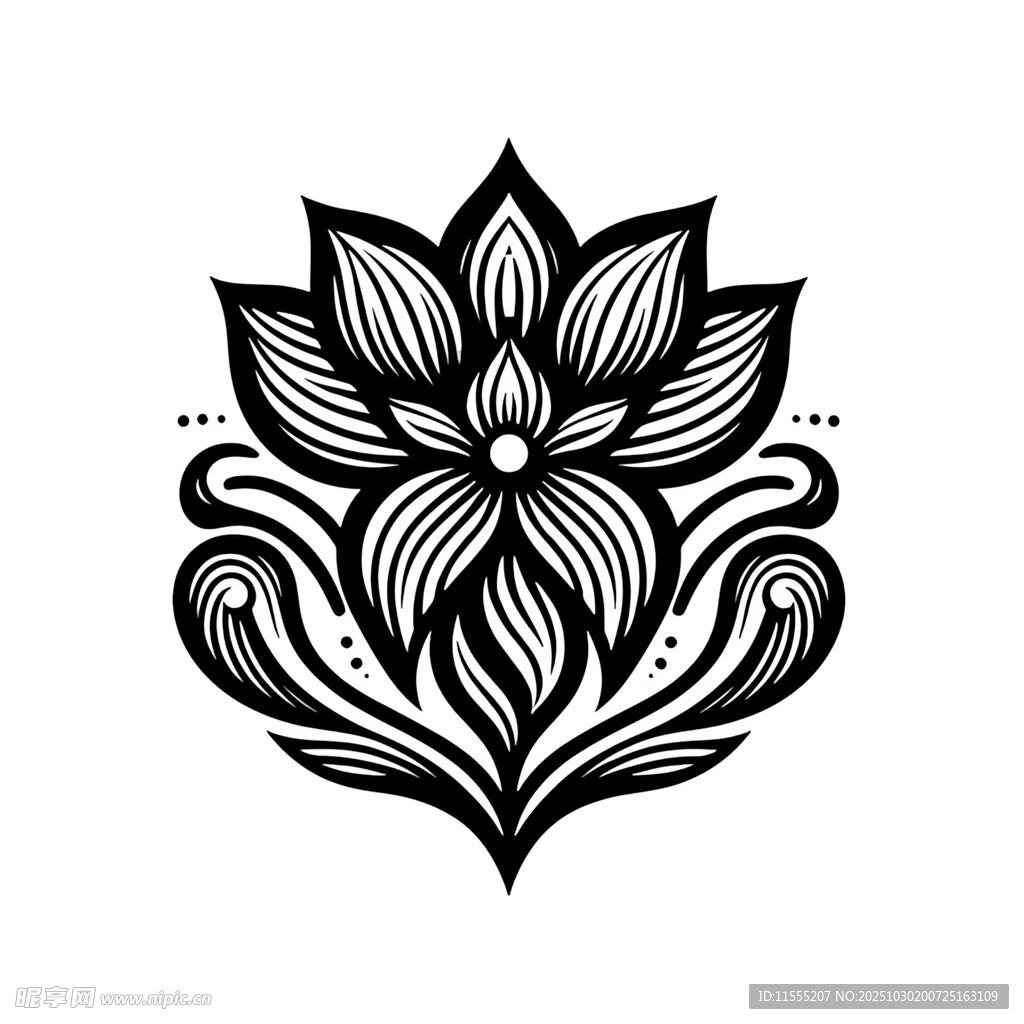 黑白莲花装饰图案