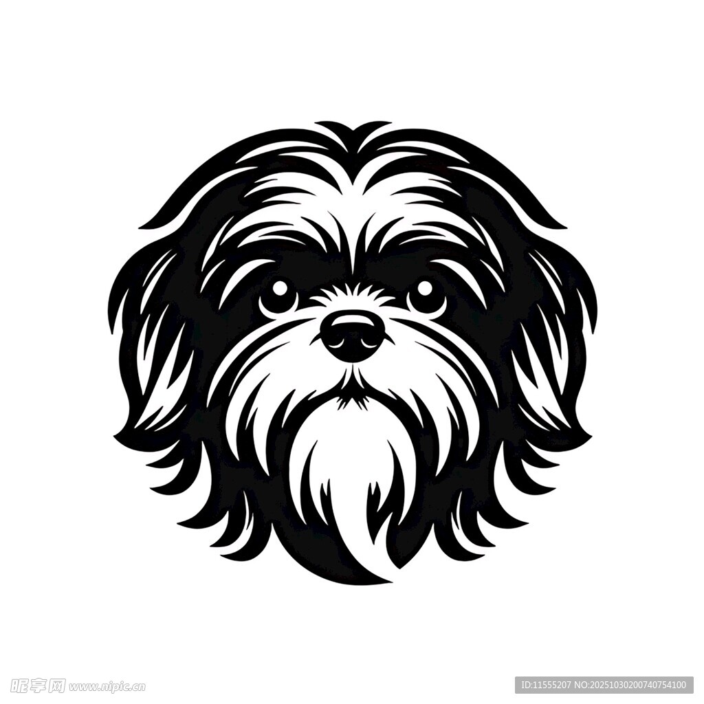 可爱西施犬黑白头像图案