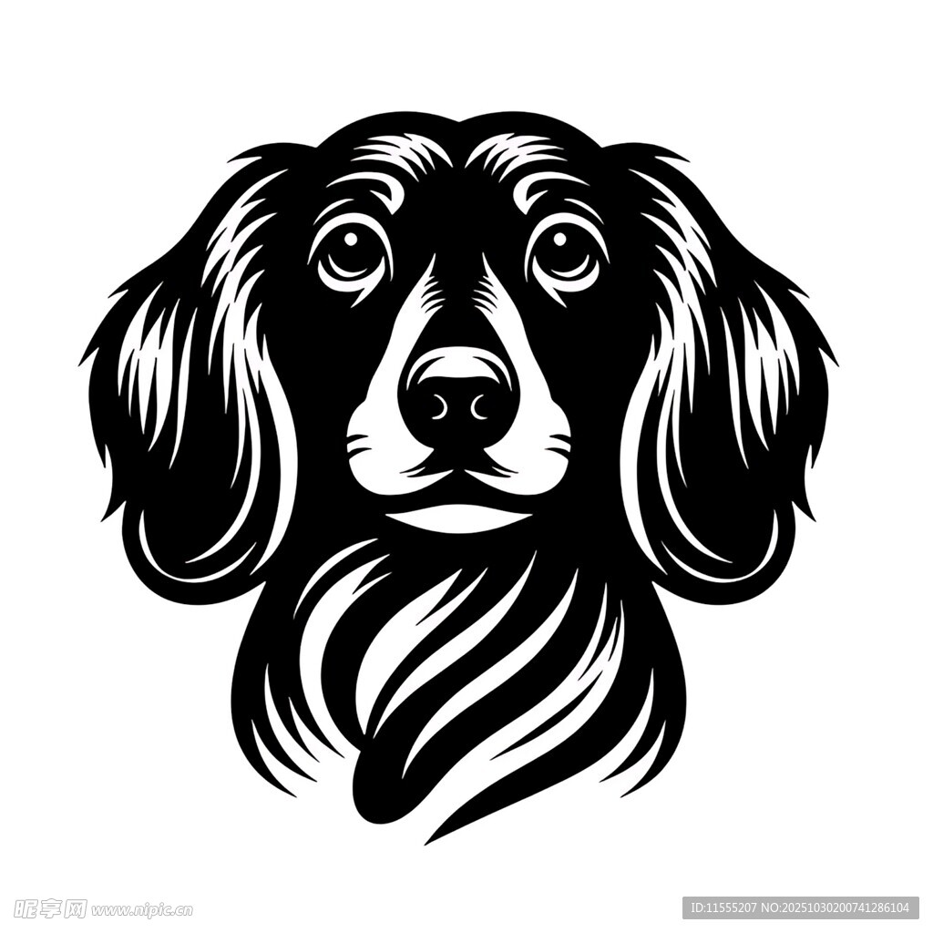 黑白风格长毛犬头部图案