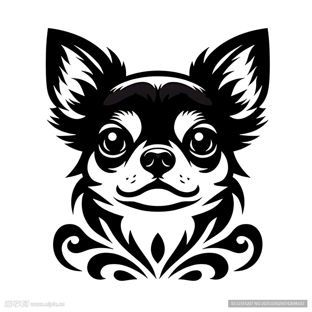 吉娃娃犬简约黑白装饰图案