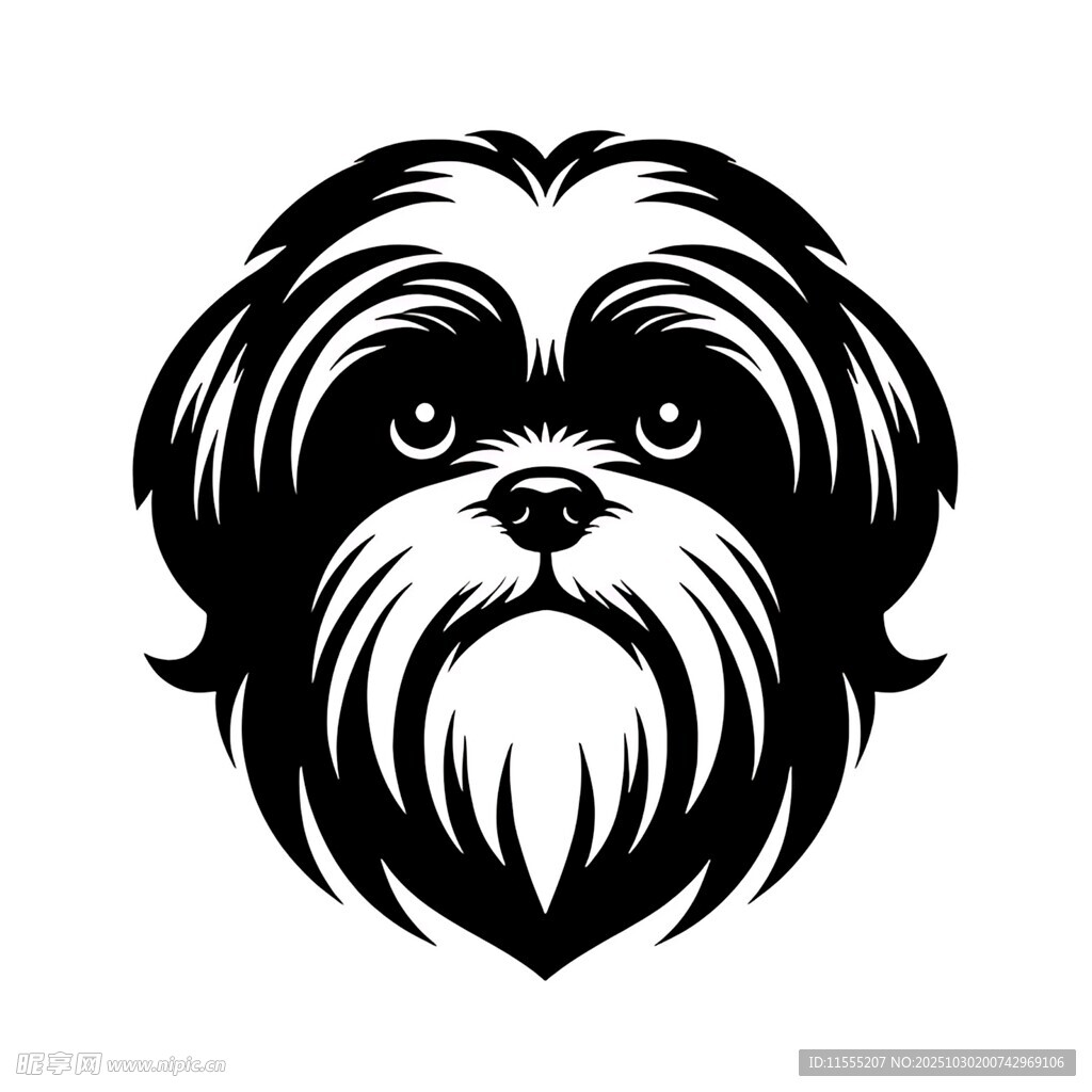 可爱西施犬黑白简约头像