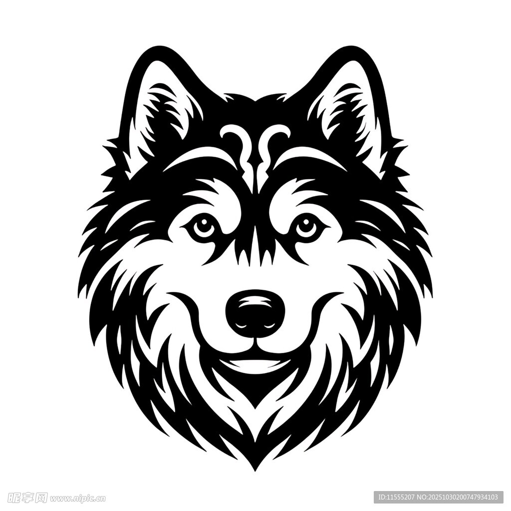 狼头黑白简约图案
