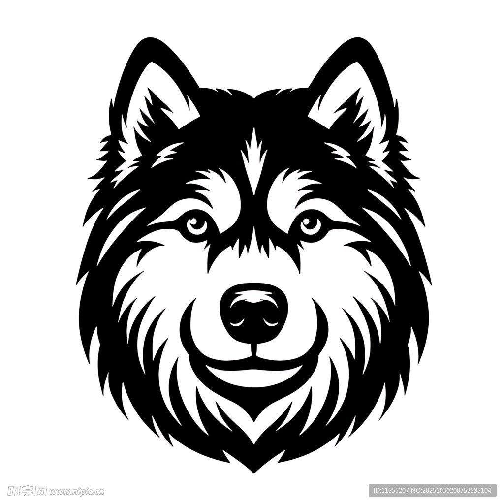 黑白风哈士奇头部图案