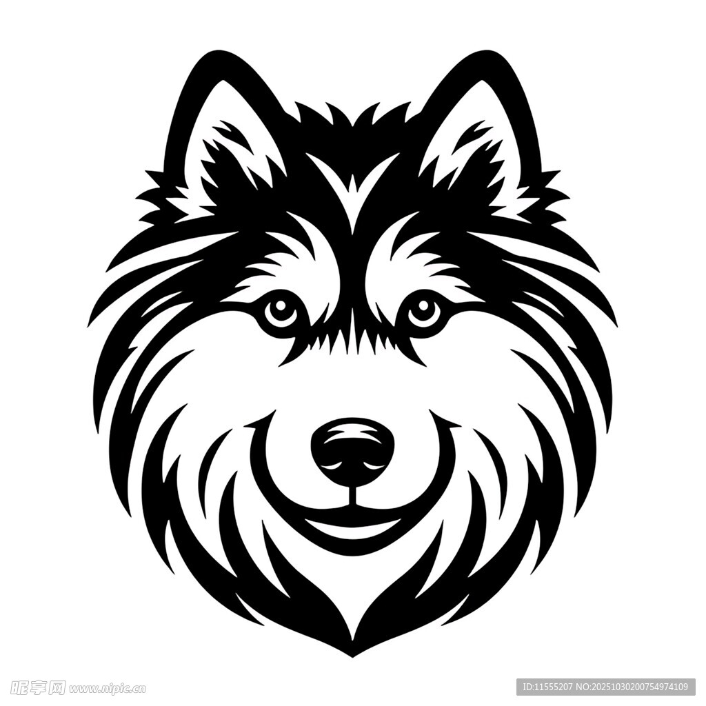 黑白狼犬头像图案设计