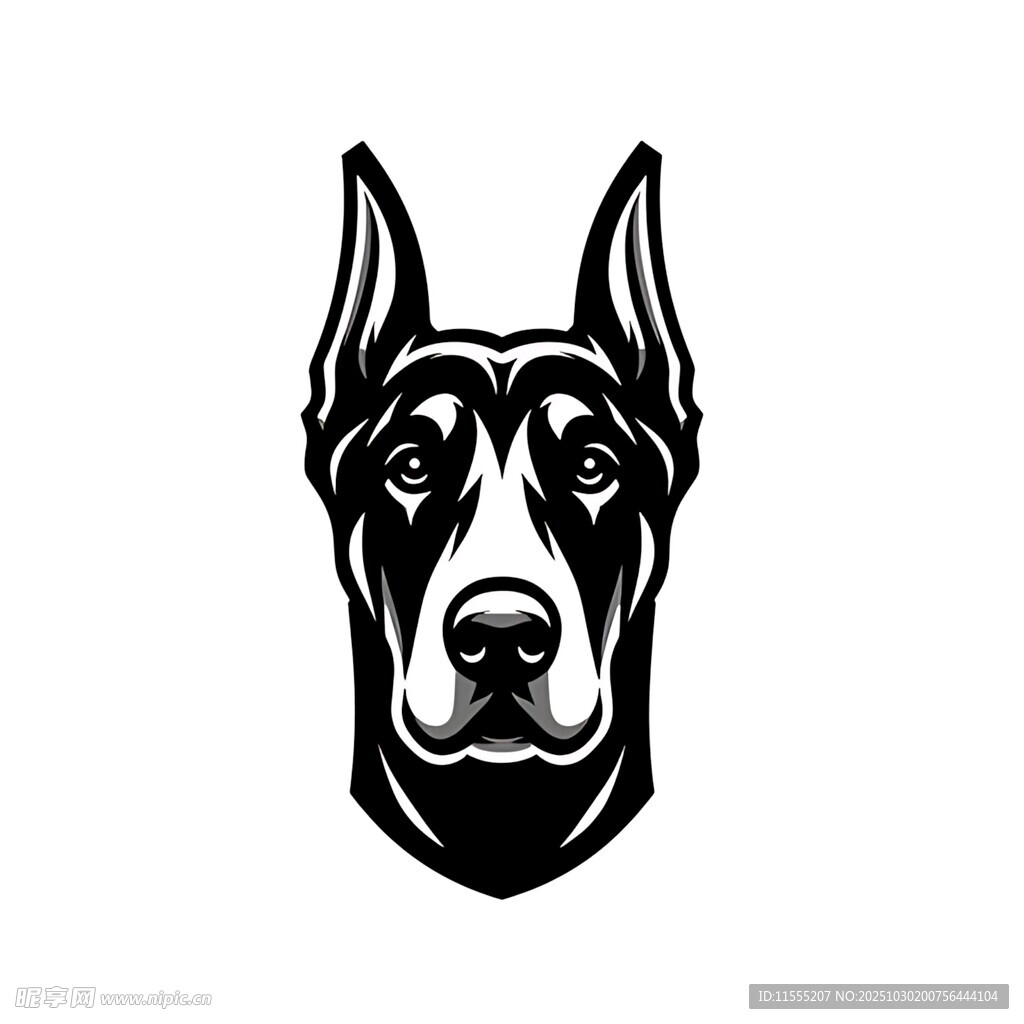 杜宾犬头像黑白简约图案
