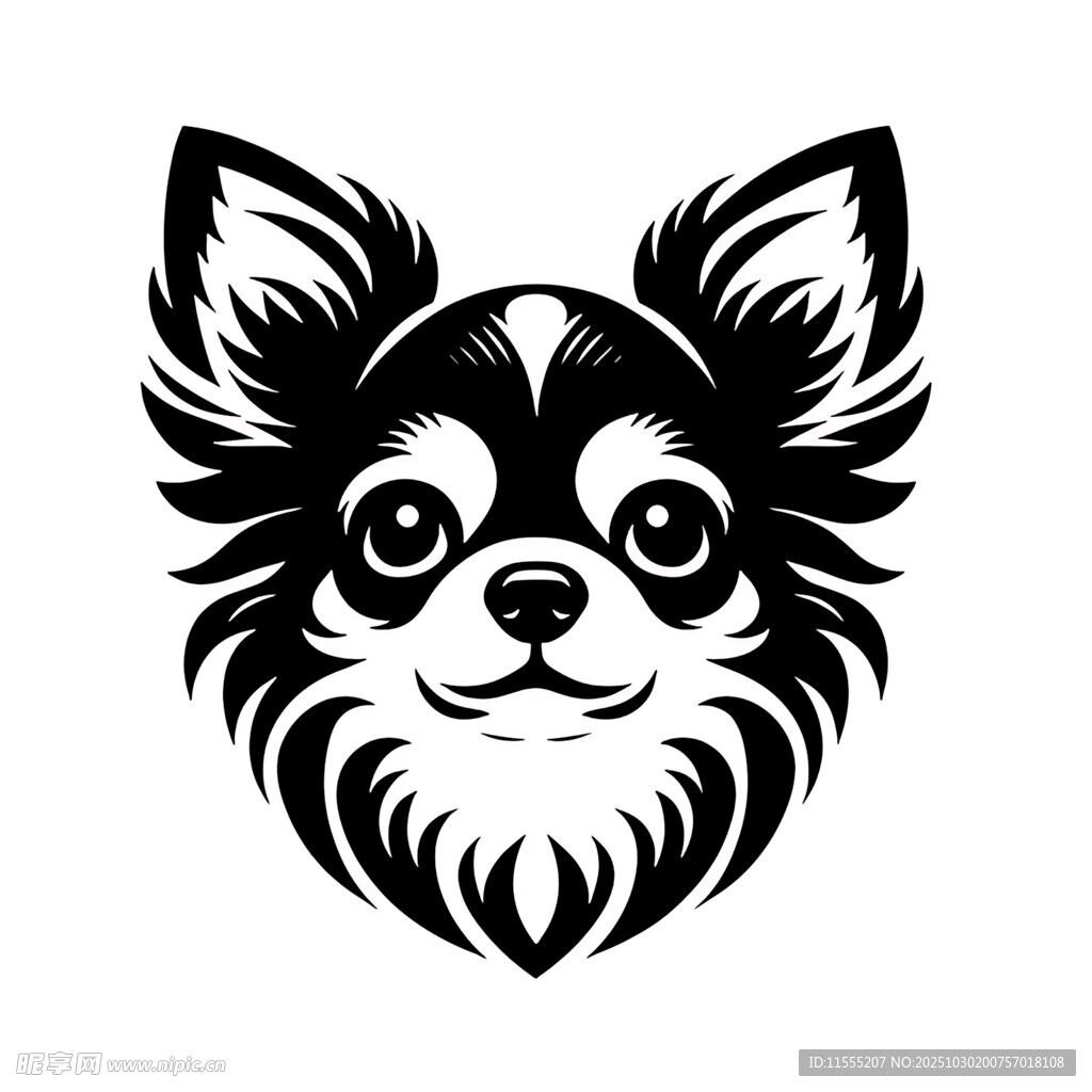 吉娃娃头像黑白插画