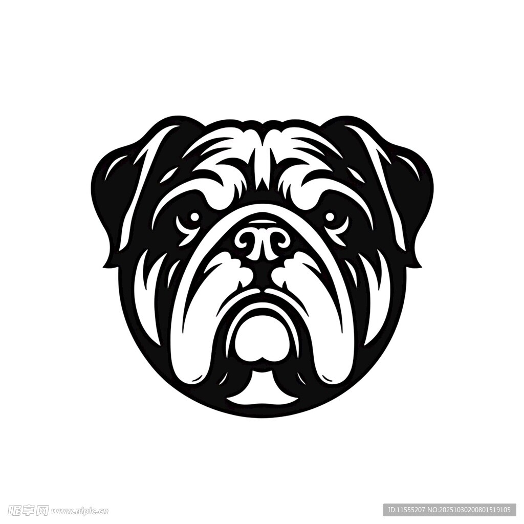 斗牛犬简约黑白头像设计