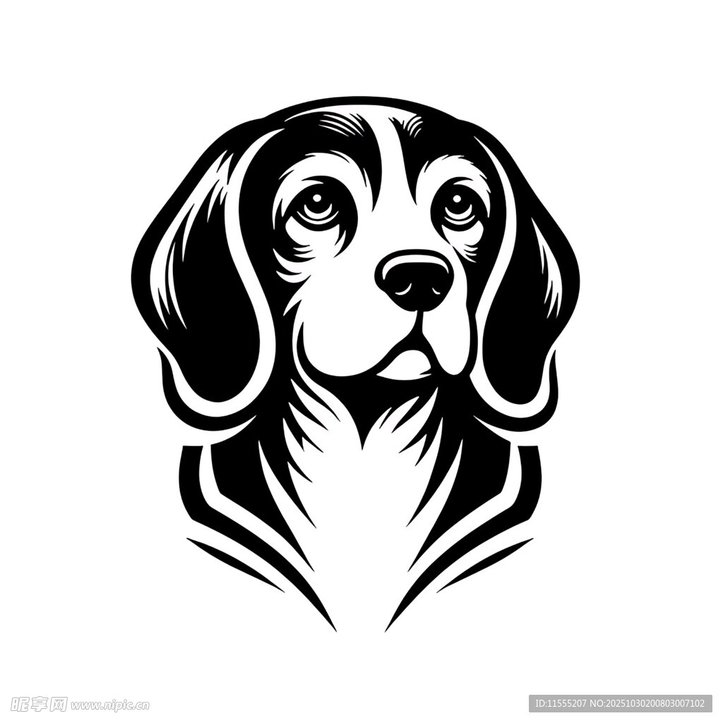 猎犬头像黑白矢量图案