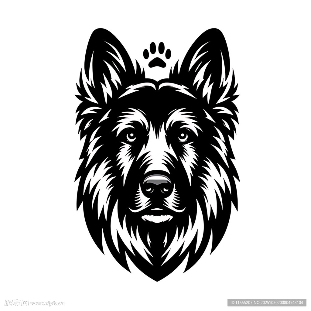 德国牧羊犬黑白简约头像