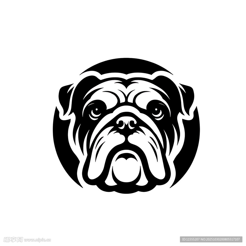 斗牛犬黑白简约标志图案