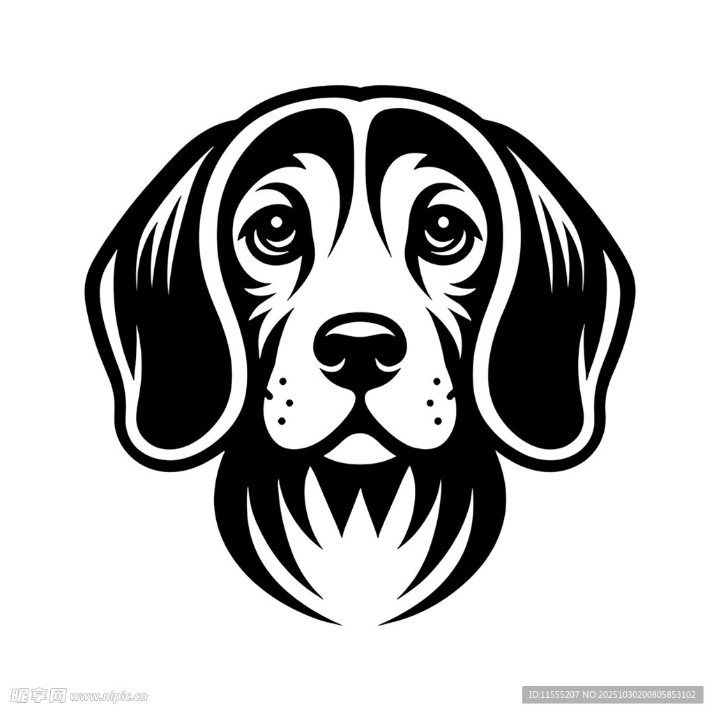 简约黑白猎犬头像图案