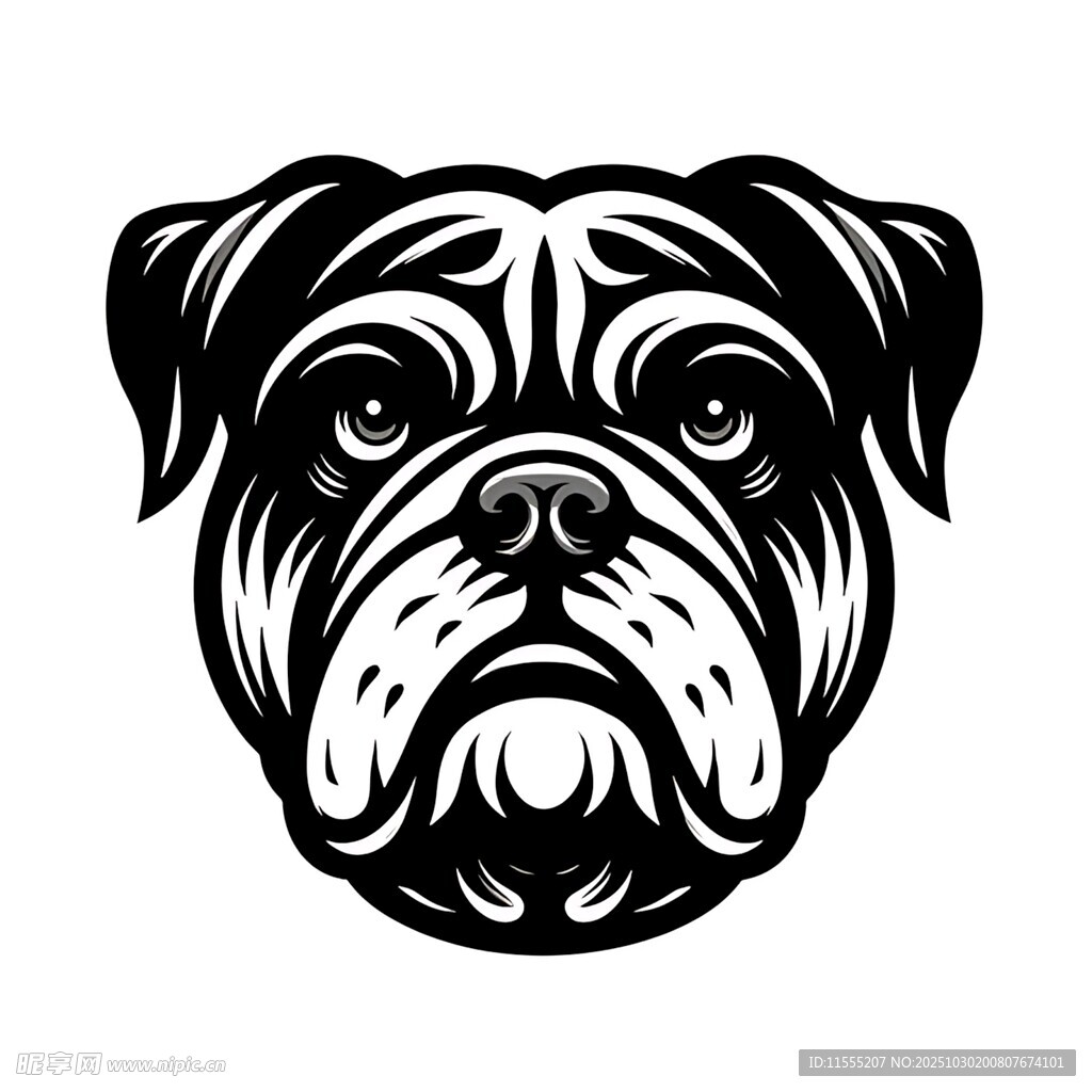 斗牛犬头像黑白简约图案