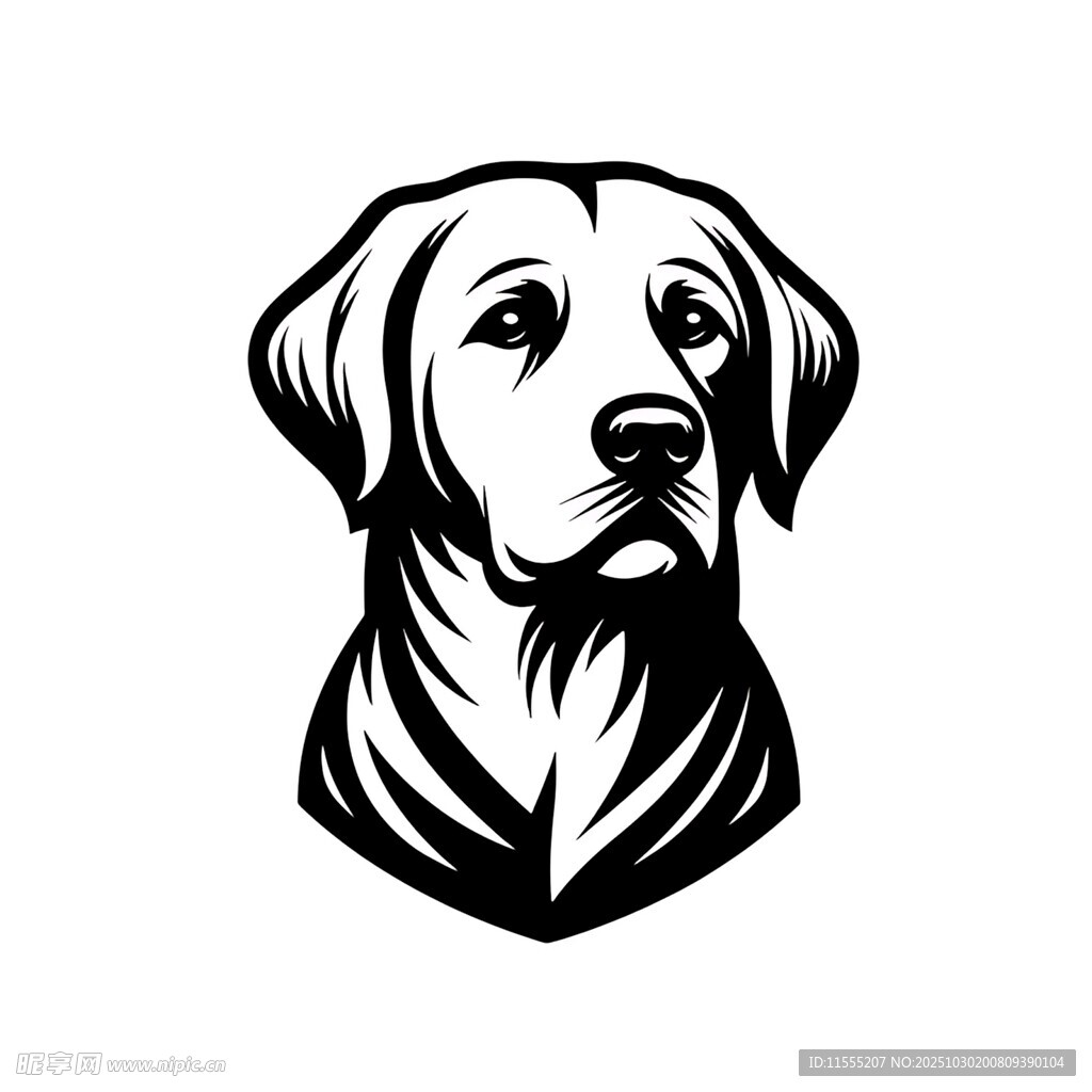 拉布拉多犬黑白头像标志