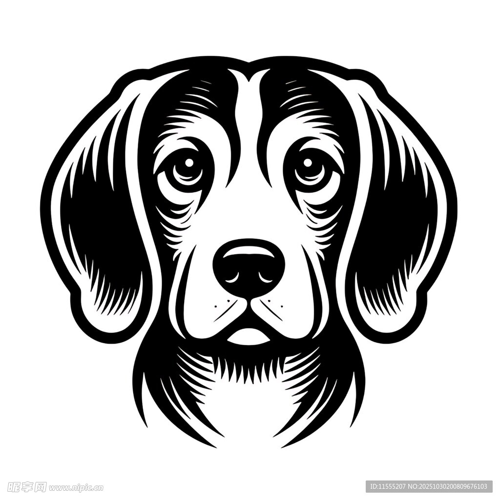 简约黑白猎犬头像图案