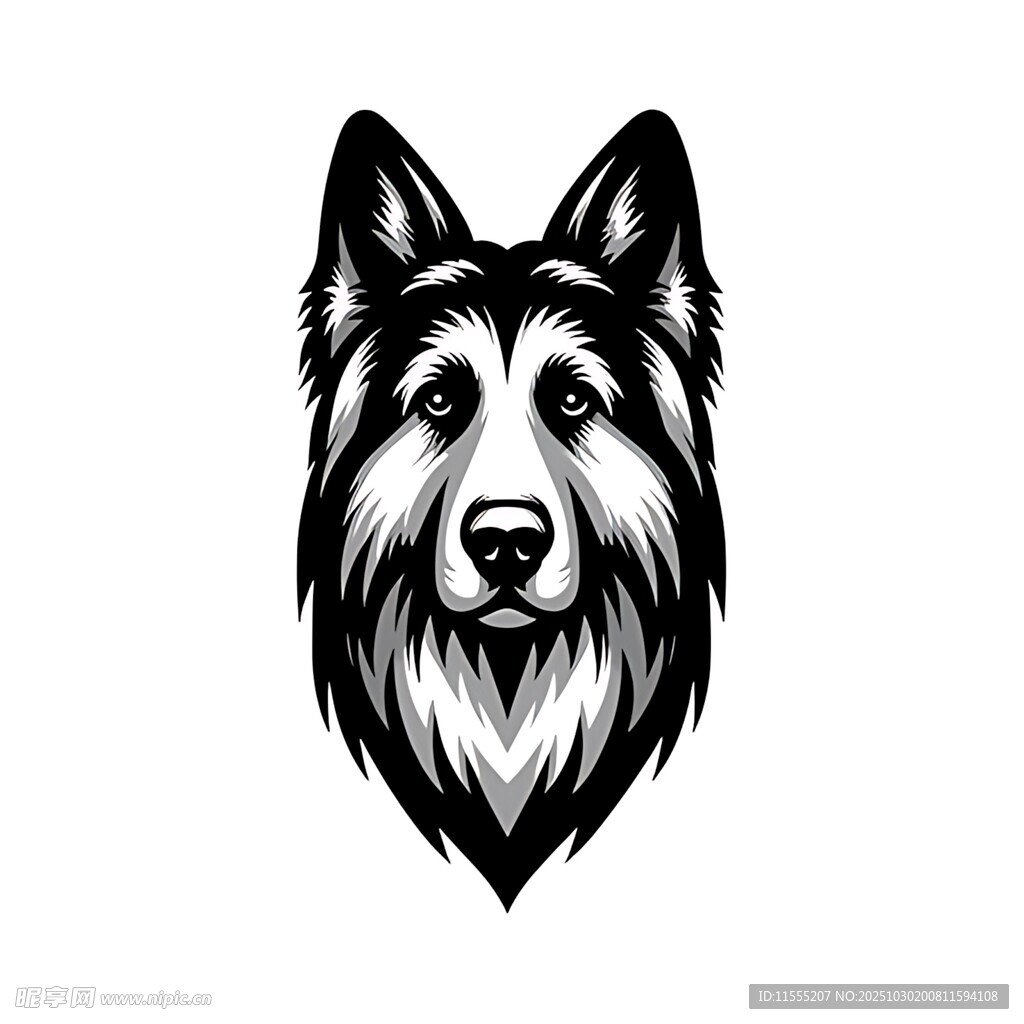 黑白风格牧羊犬头像