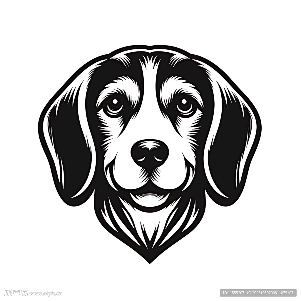 黑白风格小狗头像设计