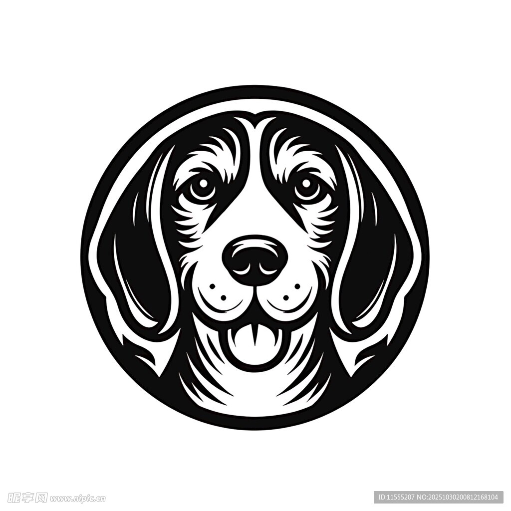 简约黑白猎犬头像图案