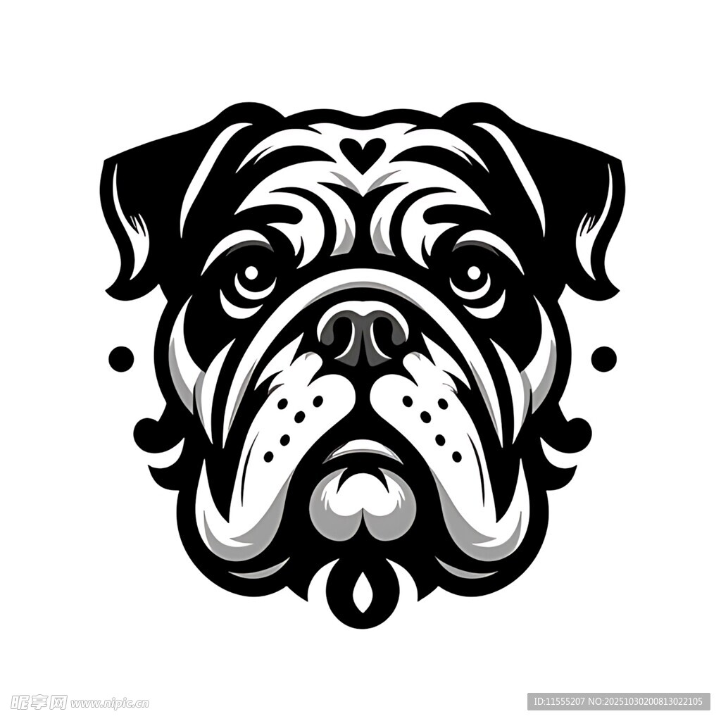 斗牛犬黑白简约插画形象