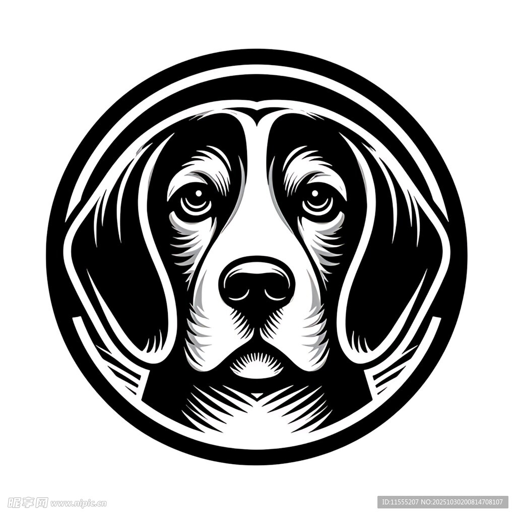 黑白猎犬头像图案