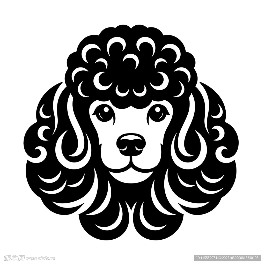 贵宾犬头部黑白简约图案