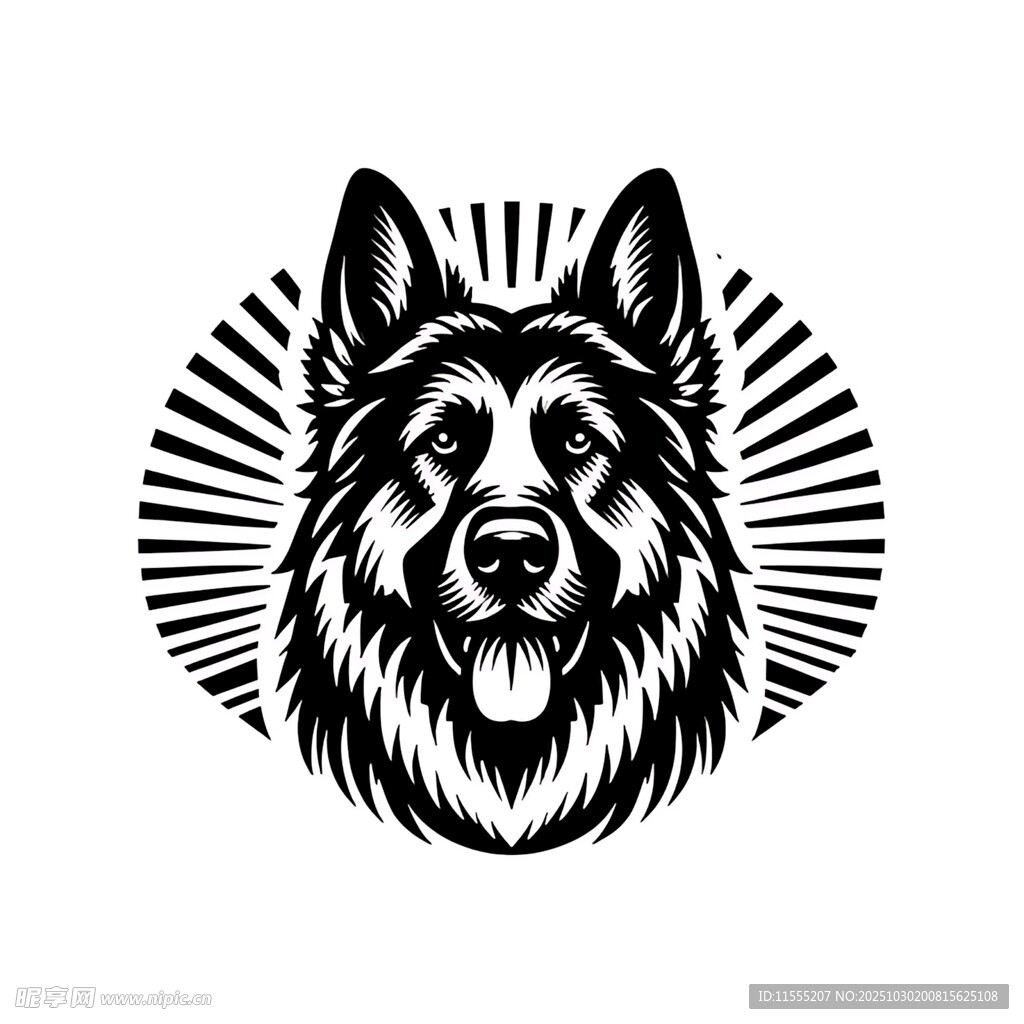 黑白风格的牧羊犬头像