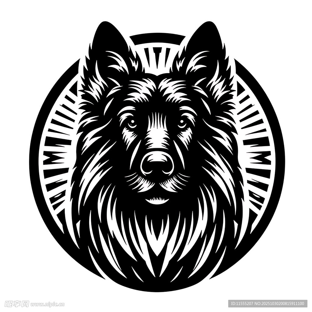 德国牧羊犬黑白简约徽标