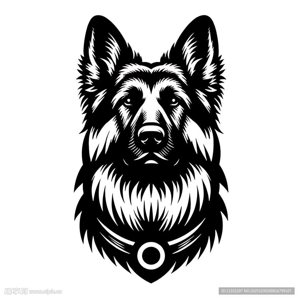 德国牧羊犬头像矢量图案