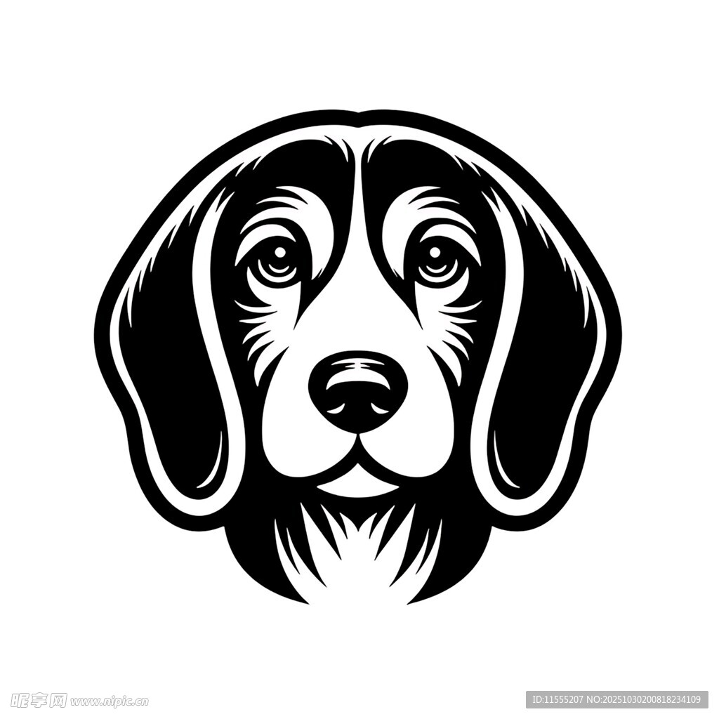 简约黑白猎犬头像图案