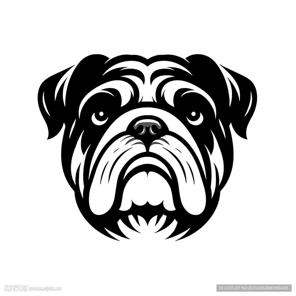 斗牛犬头像黑白简约图案