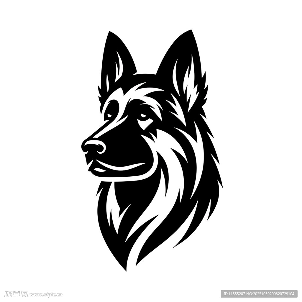 黑白色调牧羊犬头部标志