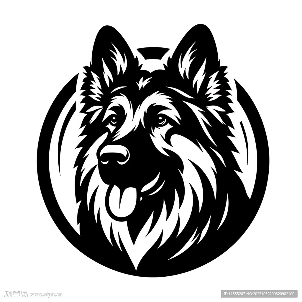 黑白风格的牧羊犬头像