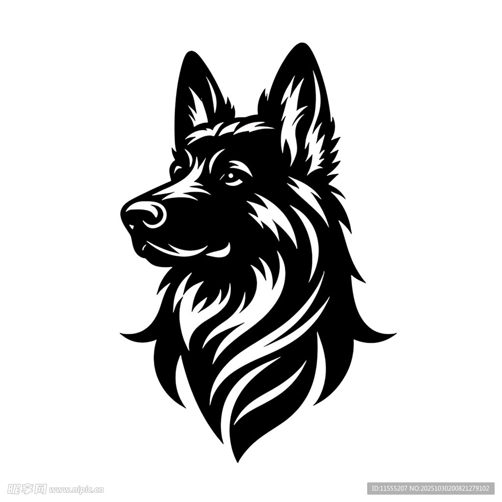 德国牧羊犬黑白简约头像
