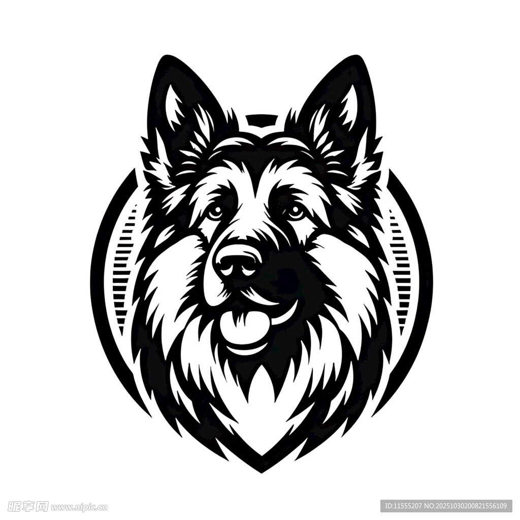 德国牧羊犬黑白简约徽标