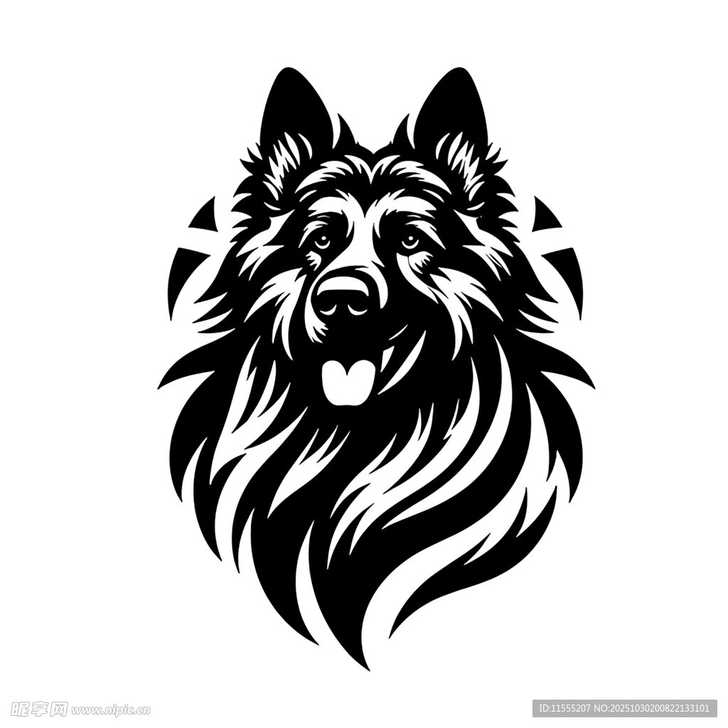 长毛犬头部黑白简约徽标