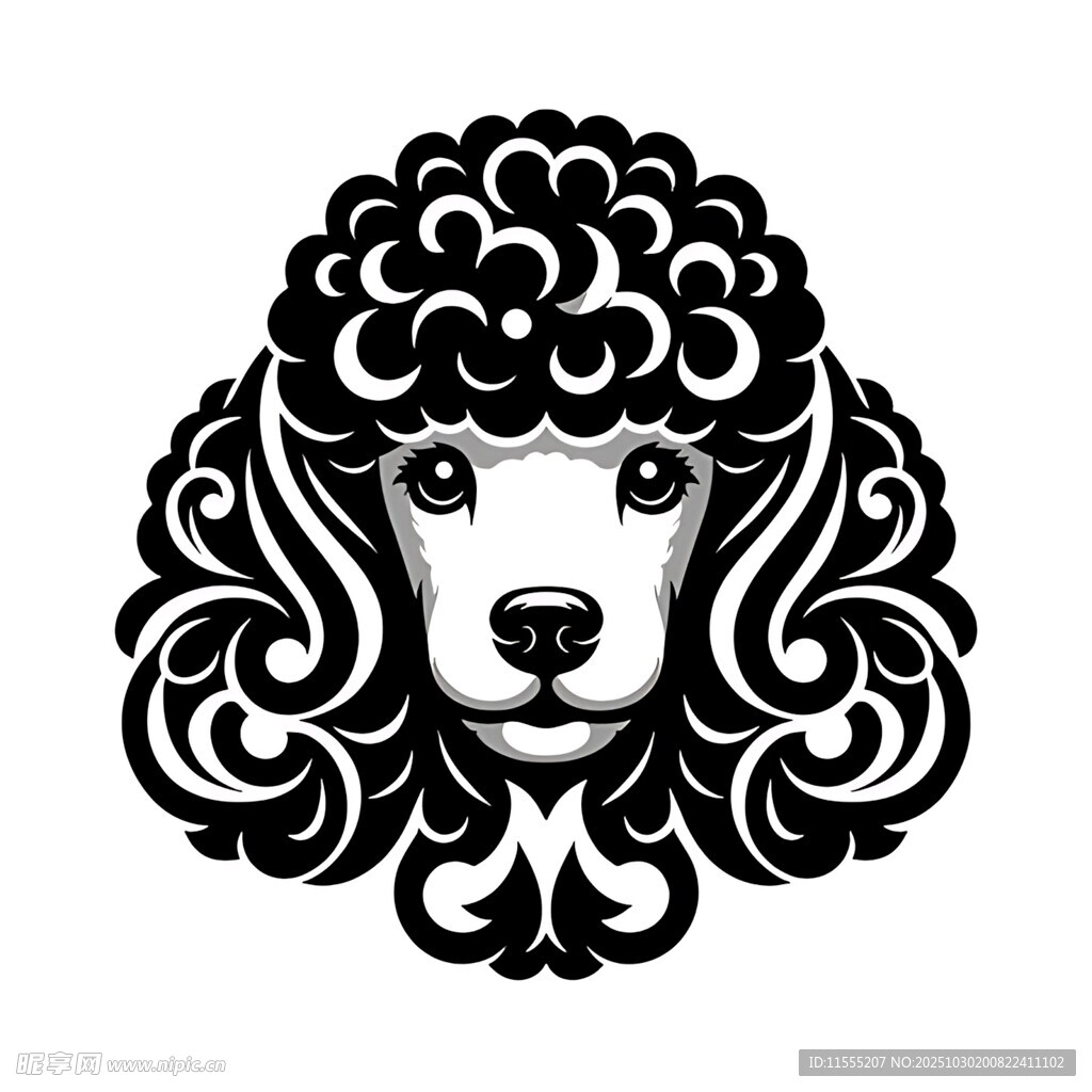 黑白贵宾犬装饰性艺术头像