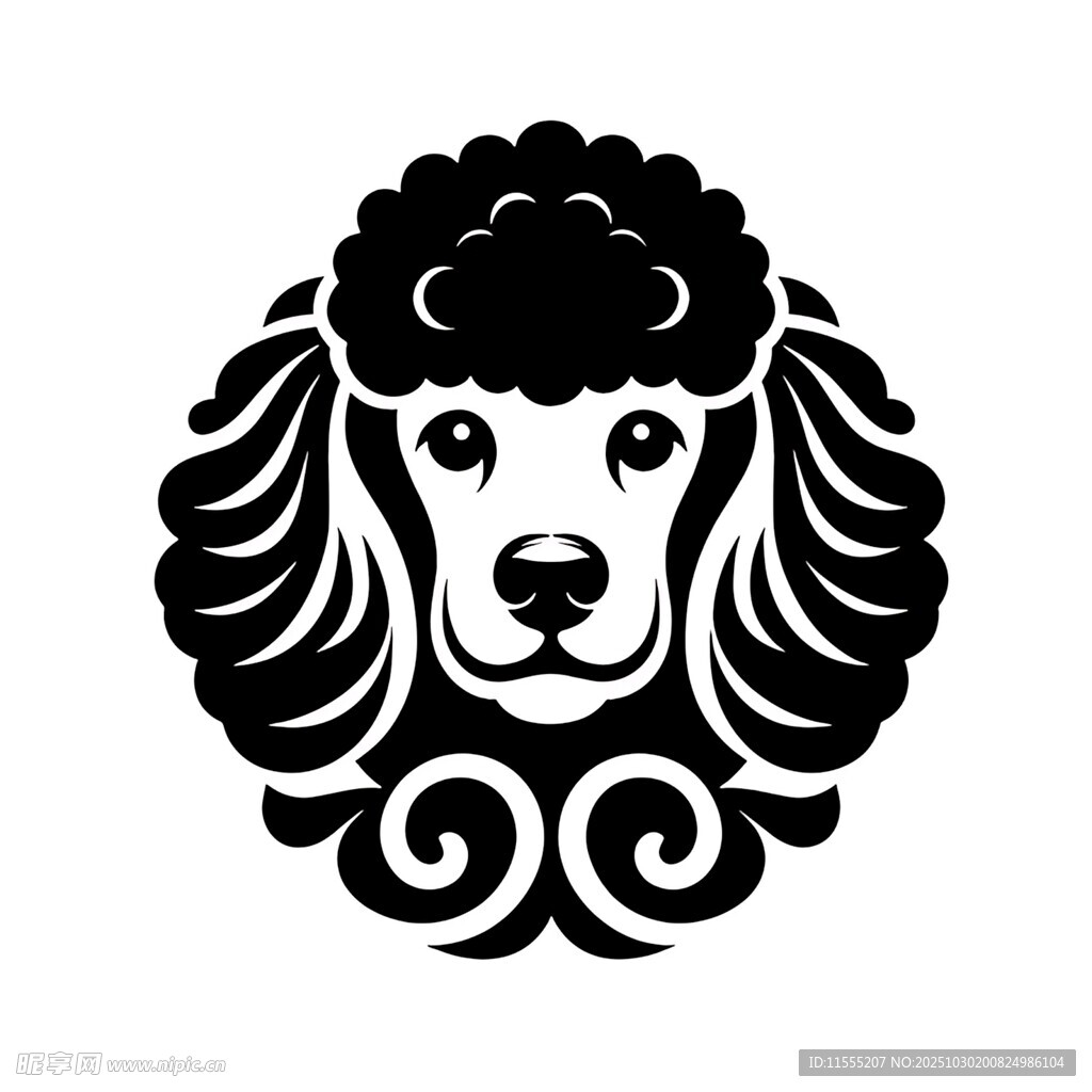 贵宾犬黑白简约图案