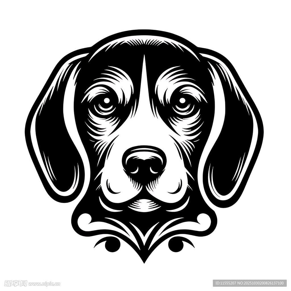 可爱小狗黑白矢量头像