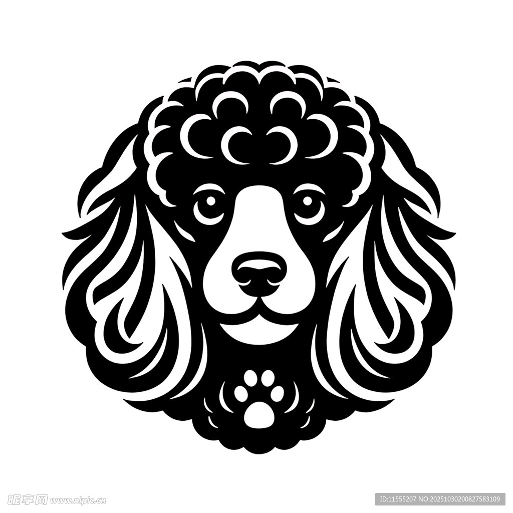 黑白贵宾犬头像图案