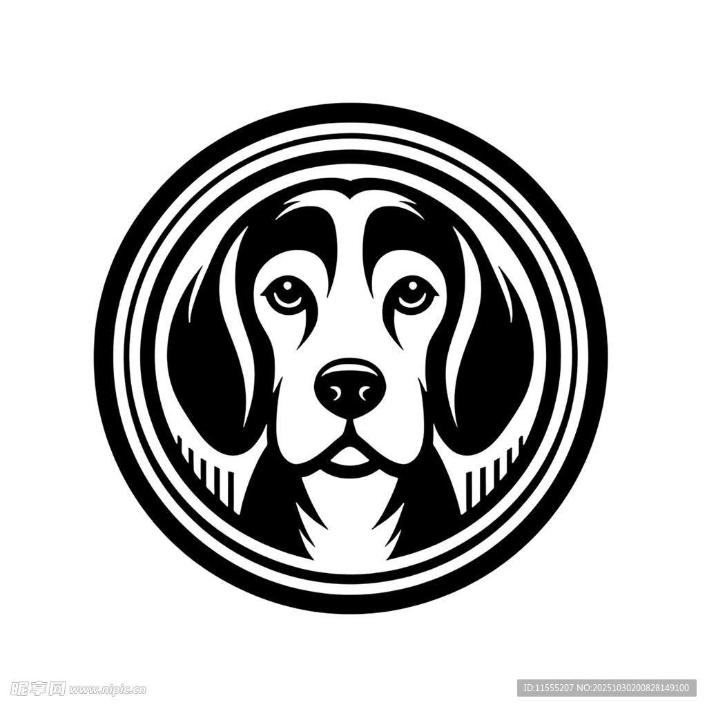 圆形轮廓中的猎犬图案