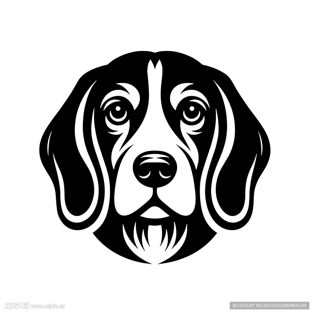 简约黑白猎犬头像图案