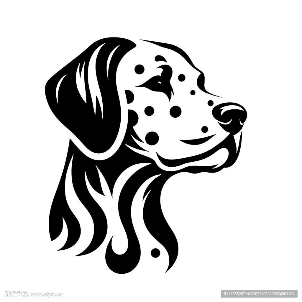 斑点狗头部黑白简约图案