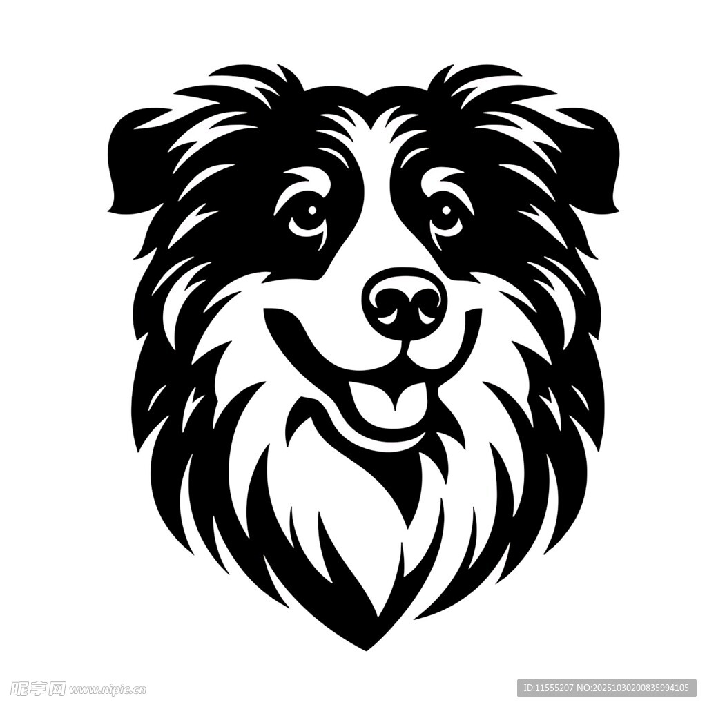 黑白边牧头像图案