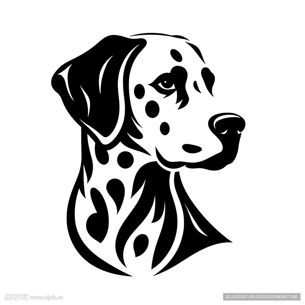 斑点狗头黑白简约图标